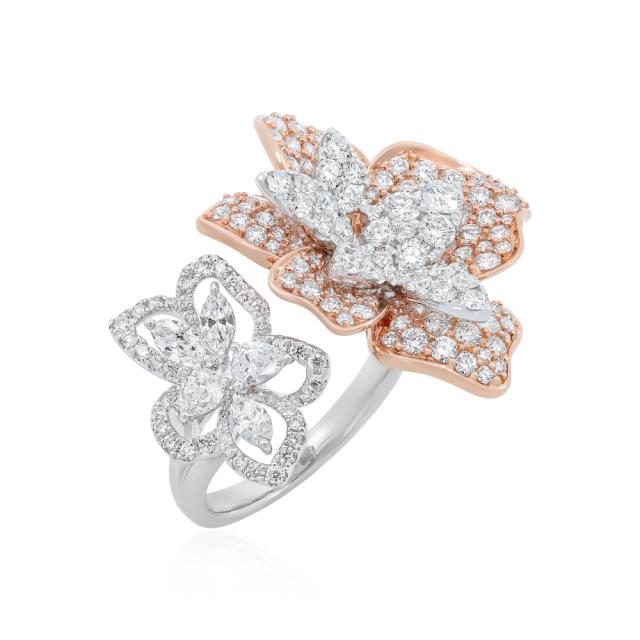 Open Flower Ring 18K White/Rose Gold, 3.09cttw diamond, Natural Brilliance