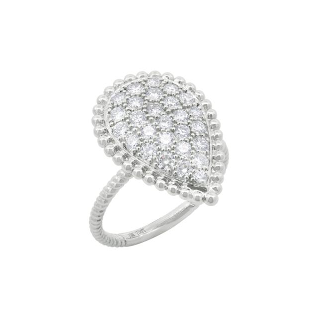 Cluster Brilliance Ring, 18K White Gold, 1.15cttw diamond Pear Shape, Classic Glamour