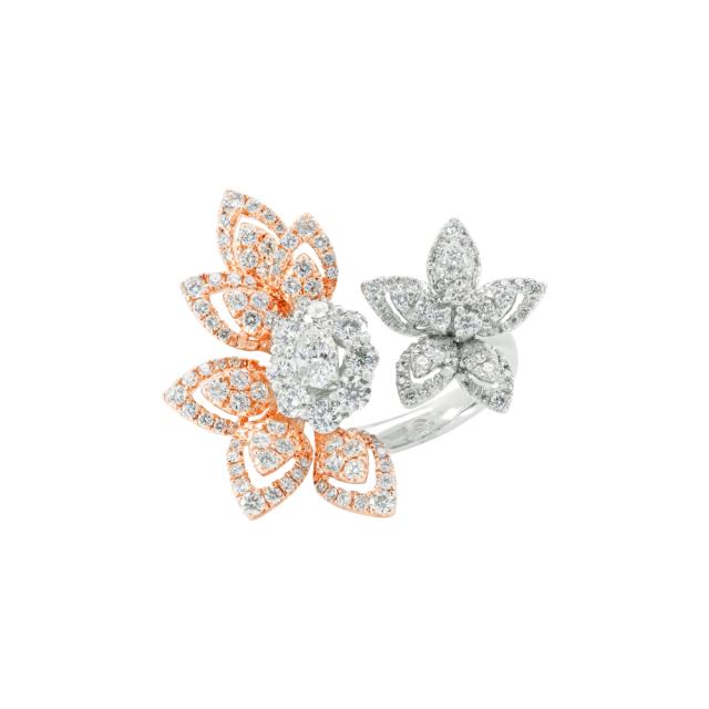 Two Tone Open Flower Ring 18K Two-Tone Gold, 1.56cttw Diamond, Double the Sparkle