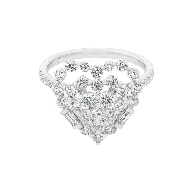 Heart Halo Ring 18K White Gold with 1.35cttw diamonds in a romantic heart-shaped halo