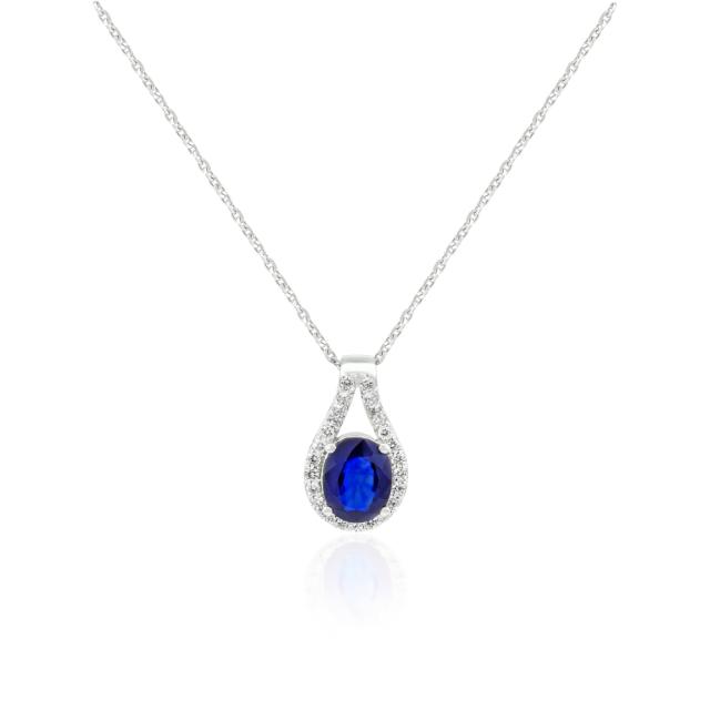 Oval Sapphire Pendant, 14K White Gold